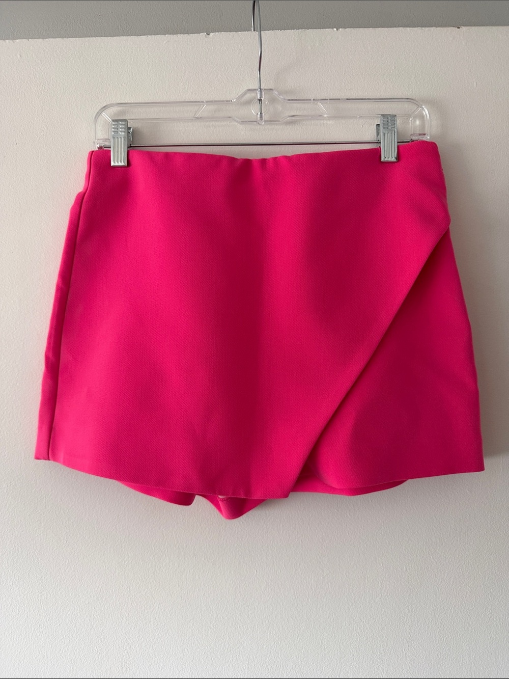 ZARA Hot Pink Wrap Skort Asymmetrical Mini Shorts Size M NWT